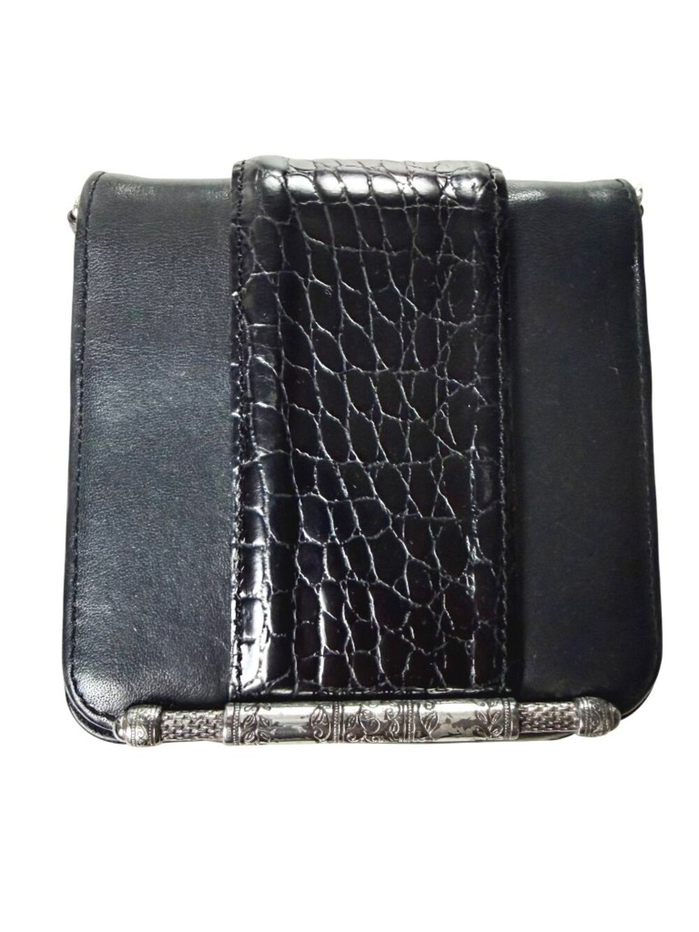 Vintage Brighton Black Croc Embossed Leather Convertible Belt Wallet Bag Clutch